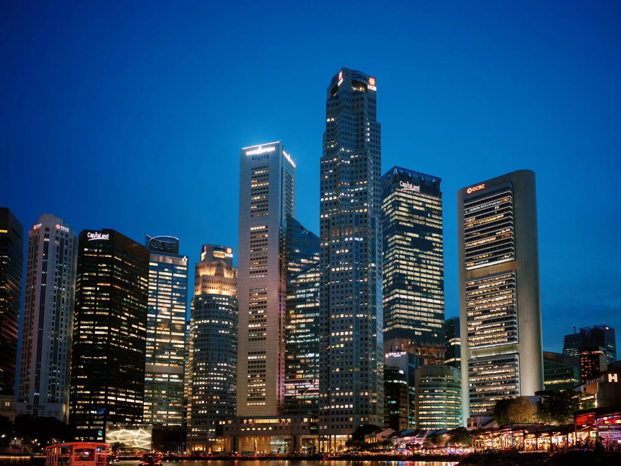 Financial district skyline at blue hour